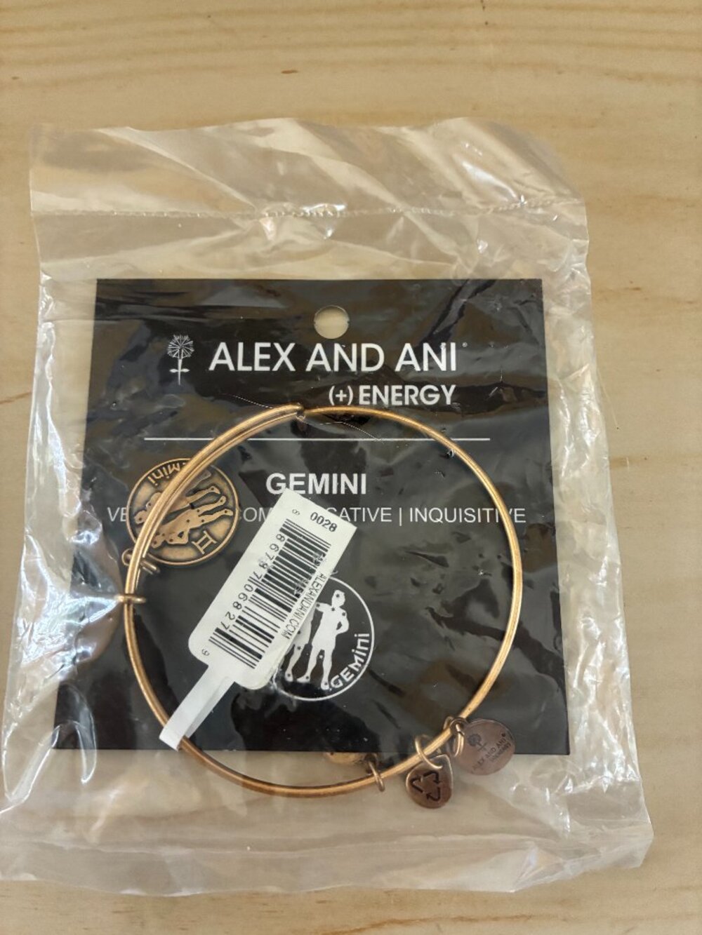 Alex and Ani Gemini II Zodiac Symbol Rafaelian Gold Bangle Bracelet - Picture 2 of 3